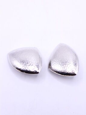 Vintage Monet Silver-Tone Hammered Shield Clip Earrings